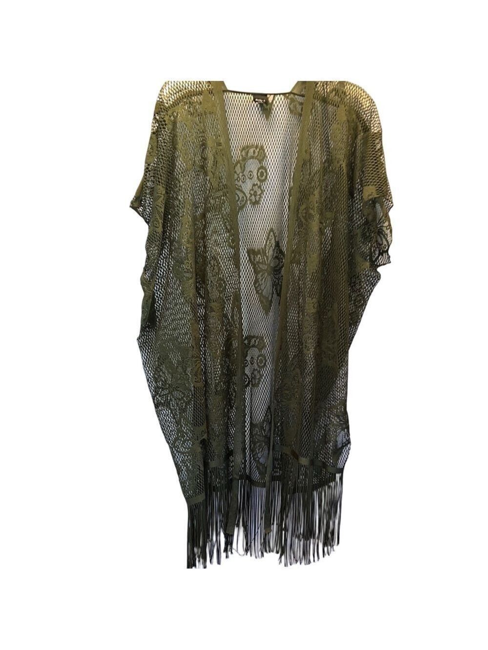 Fashly K Olive Green Fringe Kimono, Size OS
